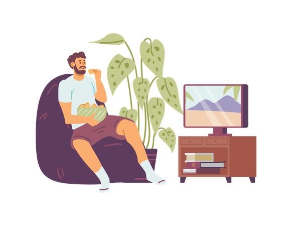 Mann ruht sich zu Hause hinter dem Fernseher aus  Illustration