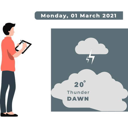 Mann sagt Gewitter voraus  Illustration