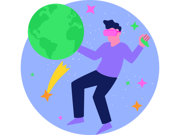 Mann schaut Karte mit VR  Illustration