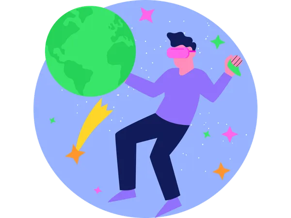 Mann schaut Karte mit VR  Illustration