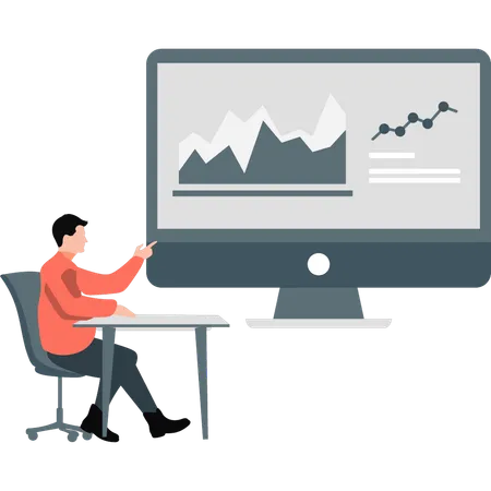 Mann betrachtet Marketingdiagramm auf Monitor  Illustration