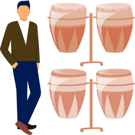 Mann betrachtet Musiktrommel  Illustration