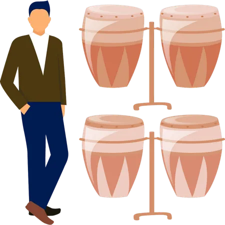 Mann betrachtet Musiktrommel  Illustration