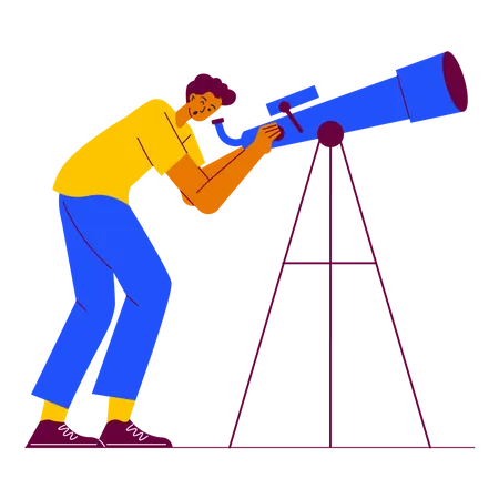 Mann schaut durch Teleskop  Illustration