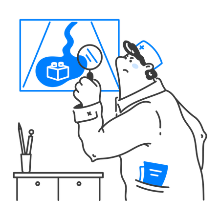 Arzt untersucht Röntgenbericht des Magens des Patienten  Illustration