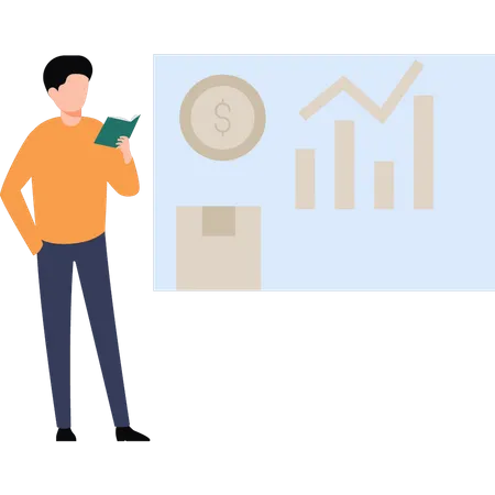 Mann betrachtet Dollardiagramm  Illustration