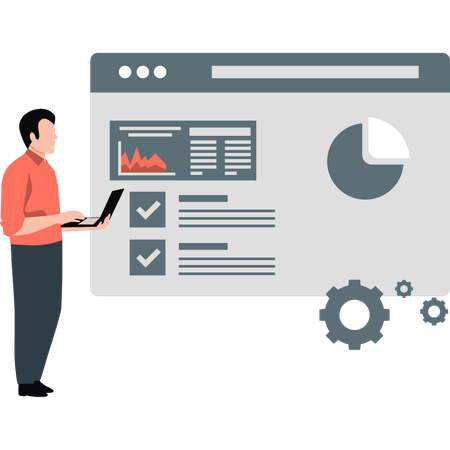 Mann sucht Kreisdiagrammstück einer Webseite  Illustration