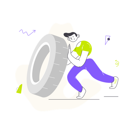 Mann schiebt Reifen  Illustration