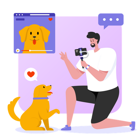 Mann dreht Vlog mit Hund  Illustration