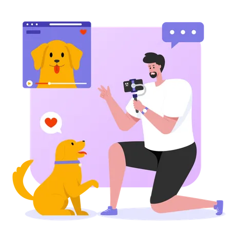 Mann dreht Vlog mit Hund  Illustration