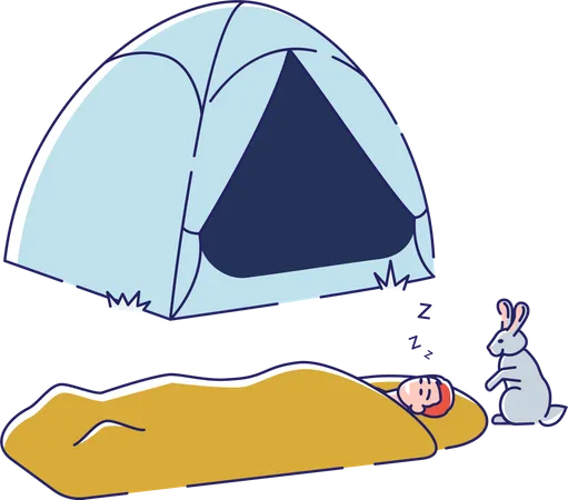 Mann schläft im Schlafsack  Illustration