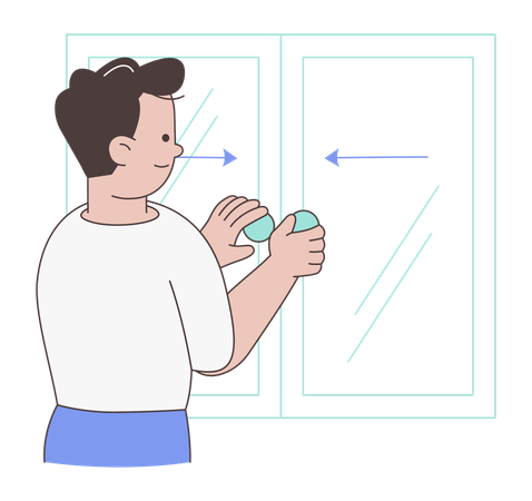 Mann schließt das Fenster  Illustration