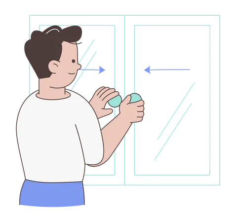 Mann schließt das Fenster  Illustration