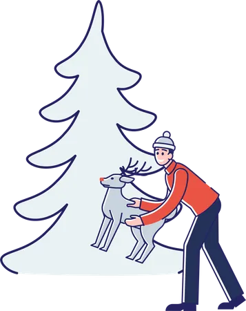 Mann schmückt Weihnachtsbaum  Illustration