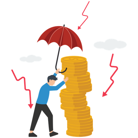 Mann schützt Geld mit Regenschirm  Illustration