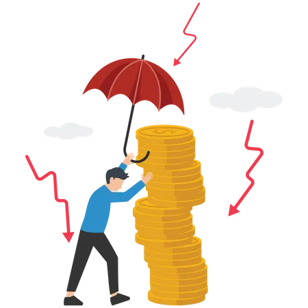 Mann schützt Geld mit Regenschirm  Illustration