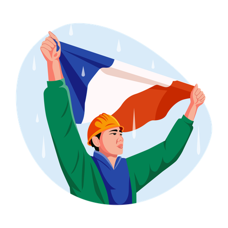 Mann schwenkt Arbeiterflagge  Illustration