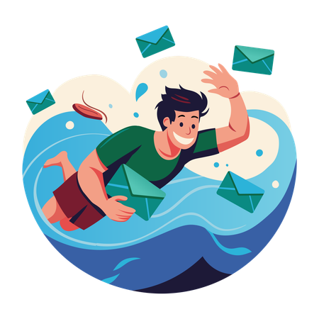 Mann schwimmt im E-Mail-Wasser  Illustration