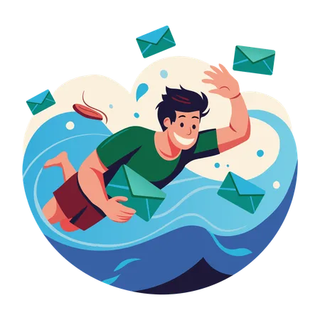 Mann schwimmt im E-Mail-Wasser  Illustration