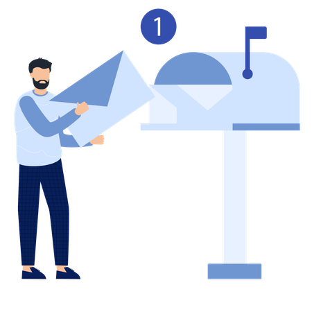Mann sendet E-Mails aus dem Briefkasten  Illustration
