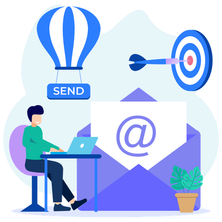 Mann sendet Marketing-E-Mail  Illustration