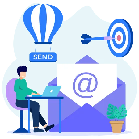 Mann sendet Marketing-E-Mail  Illustration