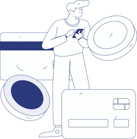 Mann erledigt sichere digitale Zahlung  Illustration