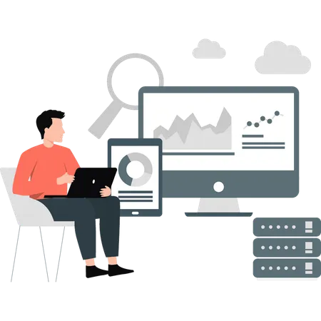 Mann sucht analytisches Diagramm  Illustration