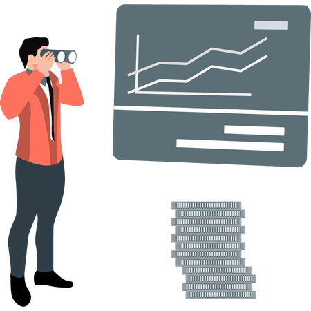 Mann sucht analytischen Graphen durch Fernglas  Illustration