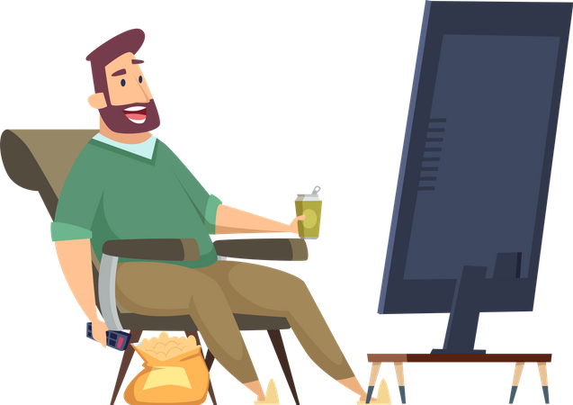 Mann sieht fern und isst  Illustration