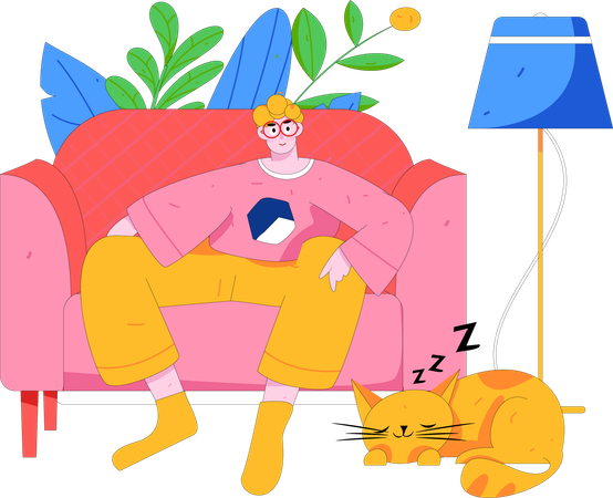 Mann sitzt auf dem Sofa und sieht fern  Illustration