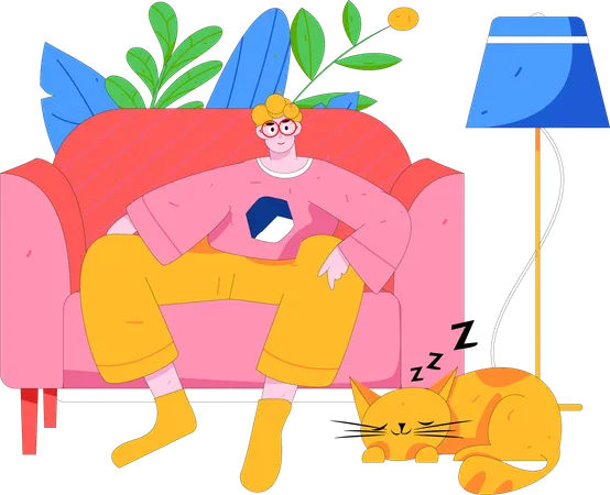 Mann sitzt auf dem Sofa und sieht fern  Illustration