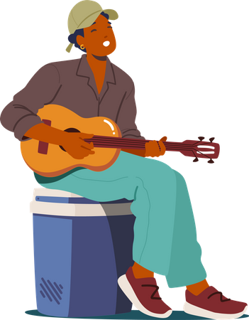 Mann singt Lied und spielt Gitarre  Illustration