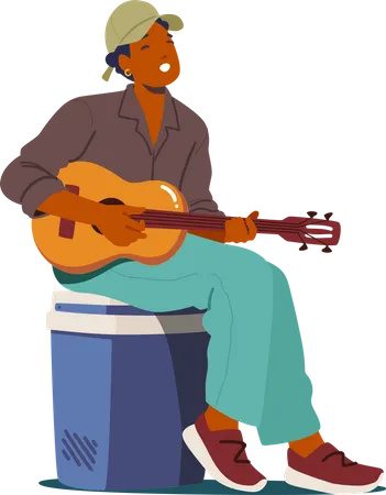 Mann singt Lied und spielt Gitarre  Illustration