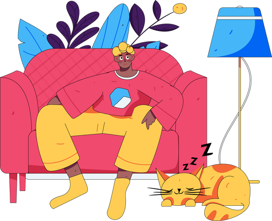 Mann sitzt auf dem Sofa und sieht fern  Illustration