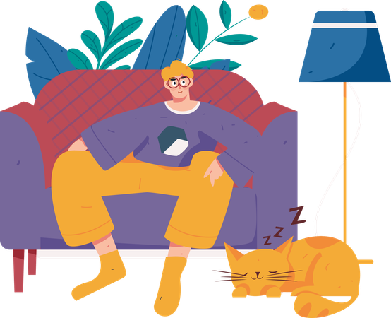 Mann sitzt auf dem Sofa und sieht fern  Illustration