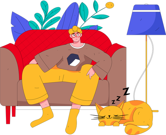 Mann sitzt auf dem Sofa und sieht fern  Illustration