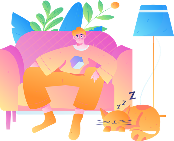 Mann sitzt auf dem Sofa und sieht fern  Illustration