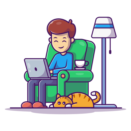 Mann sitzt auf der Couch und arbeitet am Laptop  Illustration