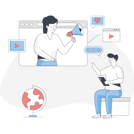 Mann sitzt auf einem Stuhl und hält ein Telefon in der Hand, das auf den Bildschirm fokussiert scheint  Illustration