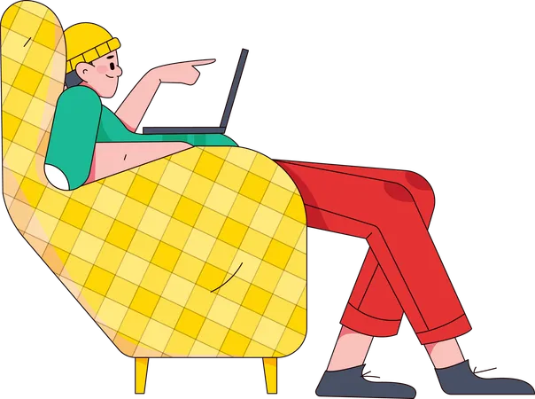 Mann sitzt auf Stuhl und benutzt Laptop  Illustration