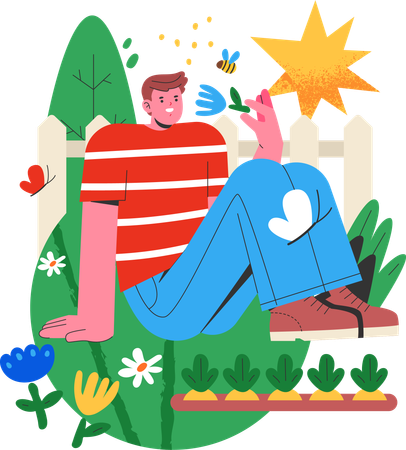 Mann sitzt im Park  Illustration