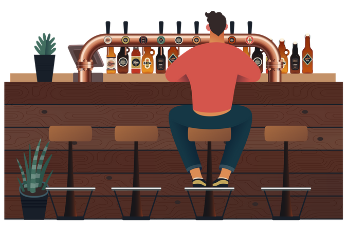 Mann sitzt im Pub  Illustration