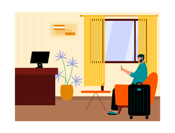 Mann sitzt in der Hotellobby  Illustration