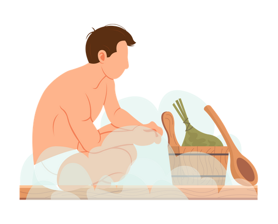 Mann sitzt in der Sauna  Illustration