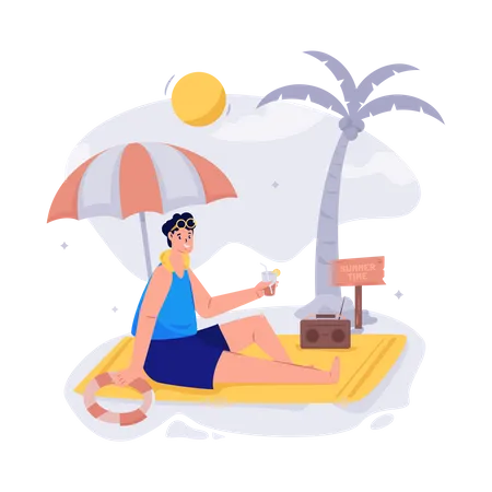 Mann sonnt sich am Strand  Illustration
