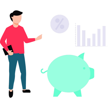 Mann spart Geld im Sparschwein  Illustration