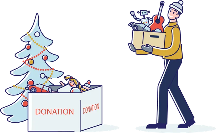 Mann spendet Spielzeug für Weihnachtswohltätigkeitsorganisation  Illustration