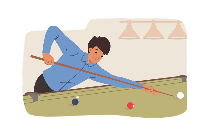 Mann spielt Billard und hält Queue  Illustration