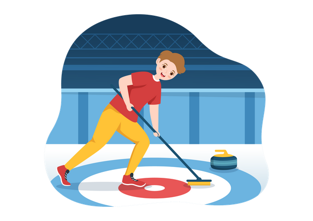 Mann spielt Curling  Illustration